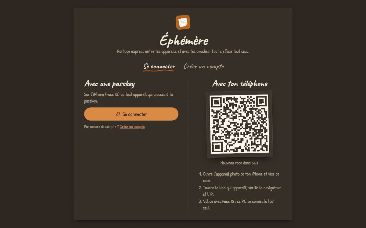 Aperçu de l'application Éphémère